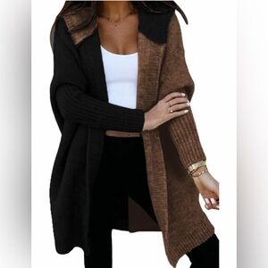 Black & Brown Hooded Knit Cardigan with pocket (NWOT)